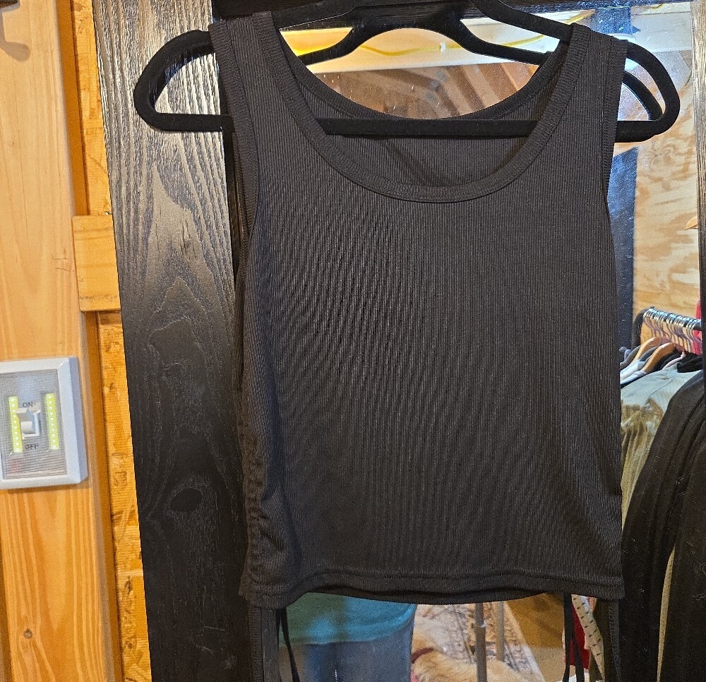 Charcoal Three-Piece Lounge Set - Long Cardigan, Crop Tank, Wide Pants - Picture 5 of 8